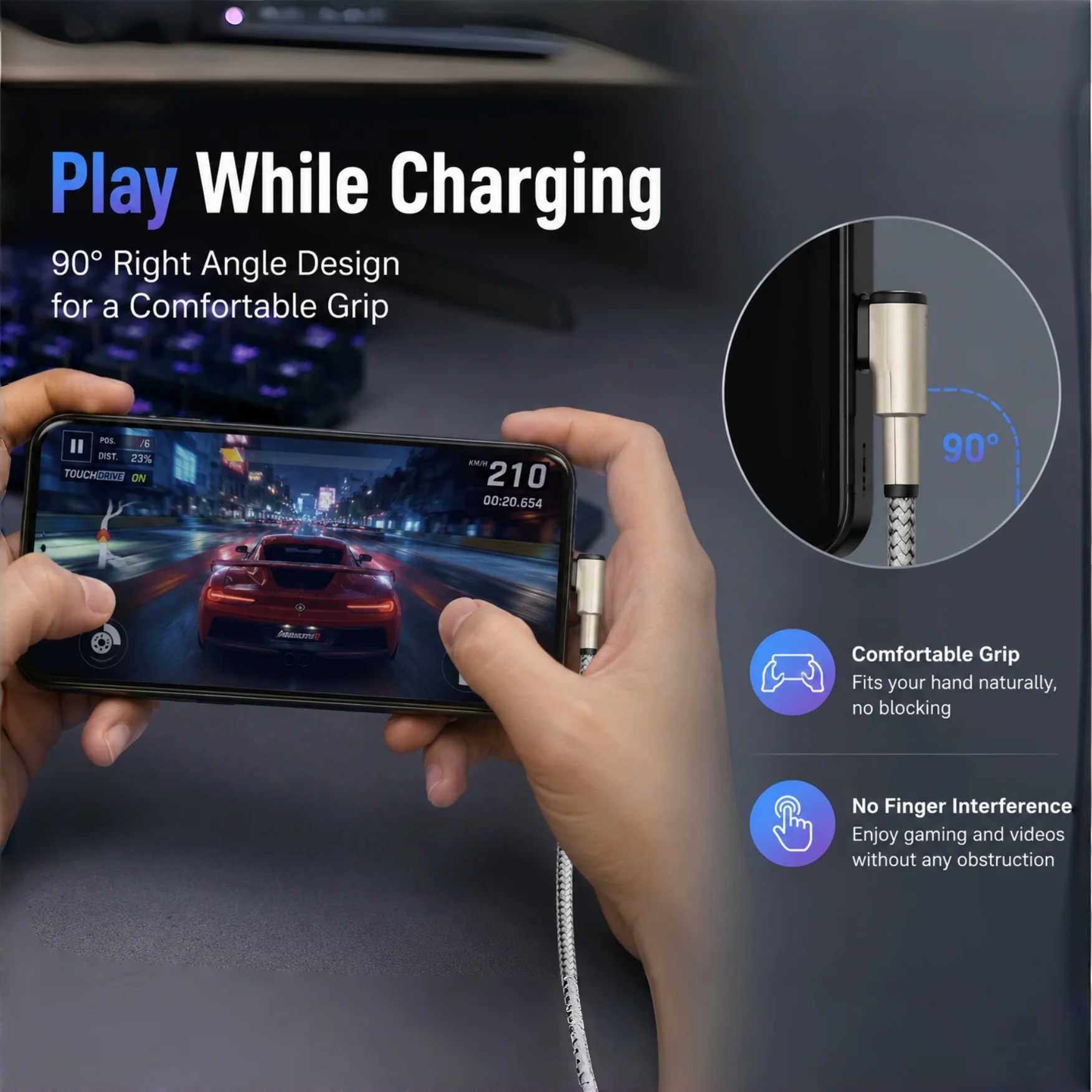 100W USB C to C Cable 90 Degree Right Angle Type C Fast Charging Cord Nylon Braided Data Sync Wire for Samsung Pixel Xiaomi
