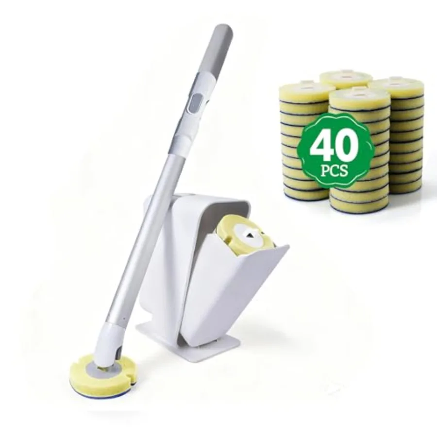 

Disposable Toilet Brush Kit with 40 Refills, Lightweight Toilet Bowl Wand, Hands-Free Scrubber with Auto-Open Caddy, Perfect fo