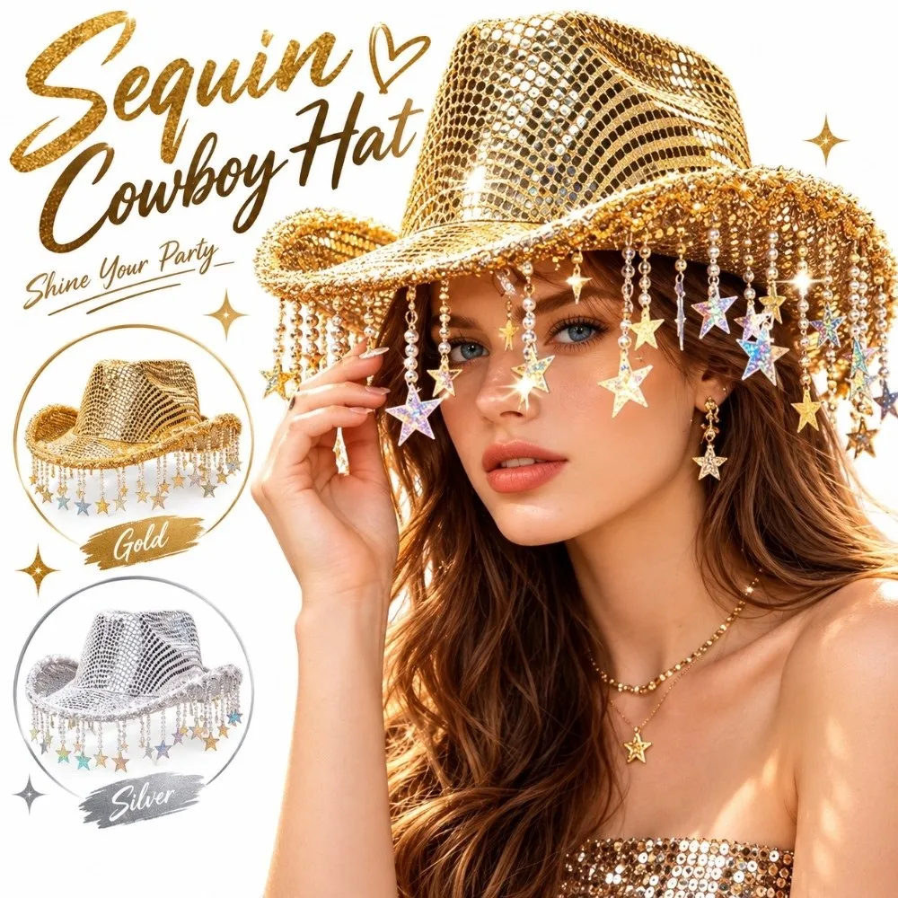 Tassel Decoration Rhinestone Cowboy Hat Rhinestone Band Wide Curved Brim Western Cowboy Hat Structured Fit