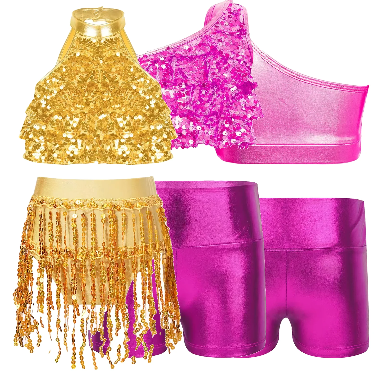 

Sequins Clothes Set Kids Girls Costume Party Ballet Dance Gymnastics Leotard Outfit for Birthday Gift Ballet Class Performance