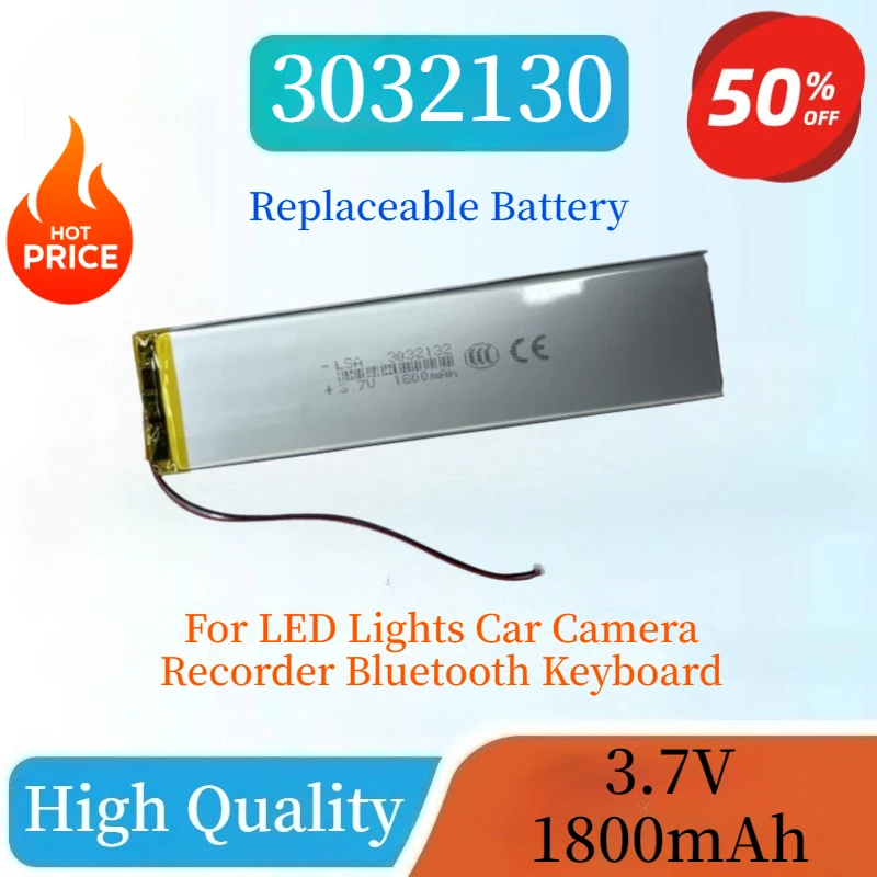العلامة التجارية الجديدة 3032130 3.7 فولت 1800 مللي أمبير استبدال بطارية ليثيوم بوليمر لأضواء LED كاميرا السيارة مسجل لوحة المفاتيح بلوتوث