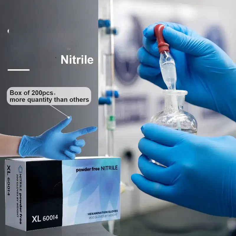 Blue Disposable Nitrile Exam Gloves - 200 PCS/BOX 3.5mil Rubber Powder-Free Latex-Free Gloves