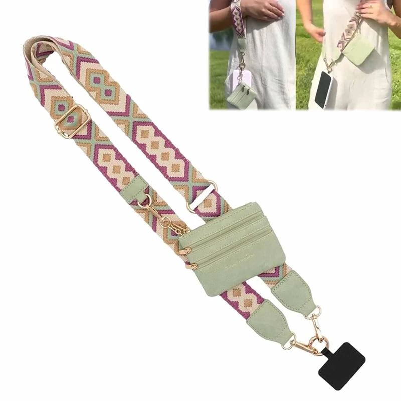Phone Strap With Zippered Pouch, Clip And Go Strap For Phone With Wallet Crossbody, Phone Strap Crossbody
