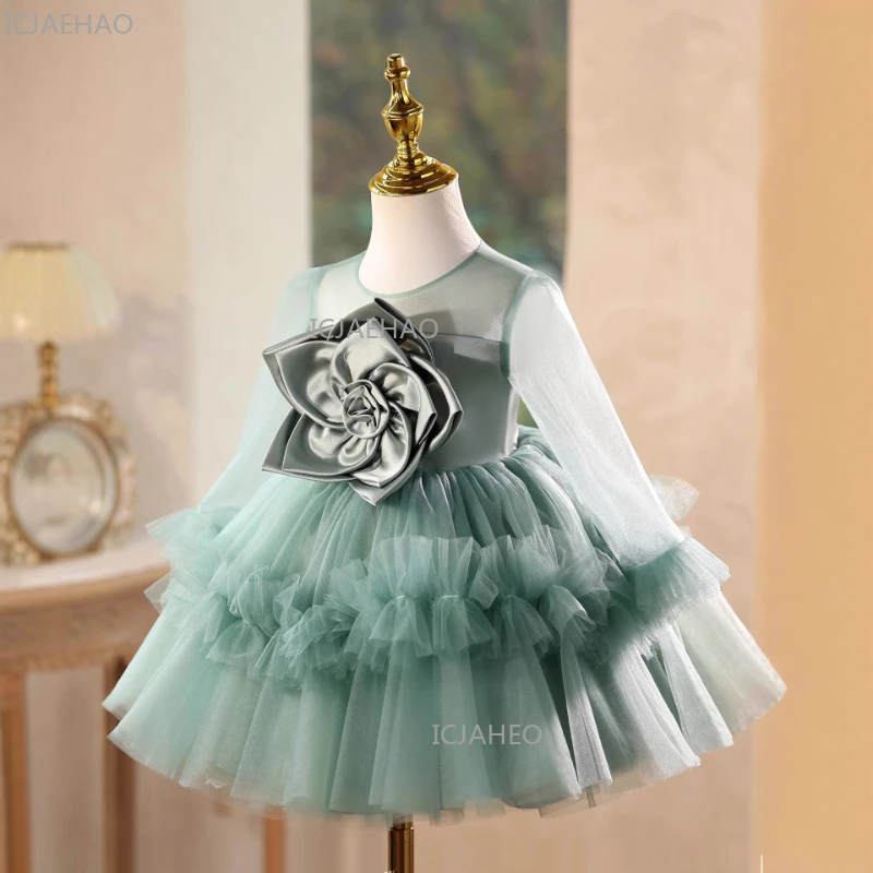 Girls Princess Dress Kids Piano Recital Party Formal Attire Elegant Celebration Dresses Gown Pageant Host Performance Outfit