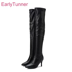 Winter New Quality Sexy Black Apricot Women Thigh High Boots Hot High Heels Lady Shoes EA113 Plus Big Small Size 3 10 30 48