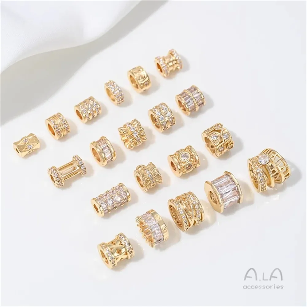 

High-quality 14K Gold-inlaid Zircon Beaded Large Hole Passepartout Pendant Diy Beaded Bracelet Necklace Accessories