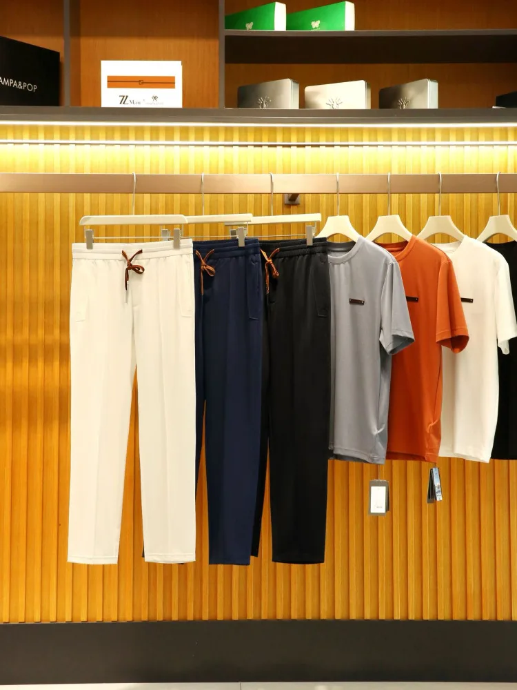 

Итальянские мужские повседневные брюки из смесового шелка класса люкс: гладкие, прохладные, эластичные, спортивные, для отдыха, модные городские брюки прямого кроя