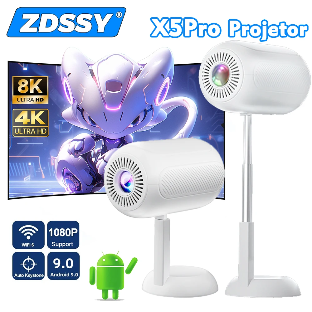 

ZDSSY X5Pro Smart Portable Projector Android 5GWifi Support 4K 1080P HD 3D Movie Freestyle Ceiling Home Theater Pocket Outdoor