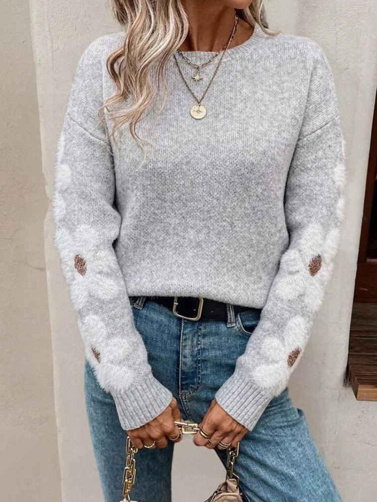 2024 Flower Sweater Women Fashion Round Neck Printed Long Sleeve Knitted Pullover Popular Top Autumn Winter Sweaters