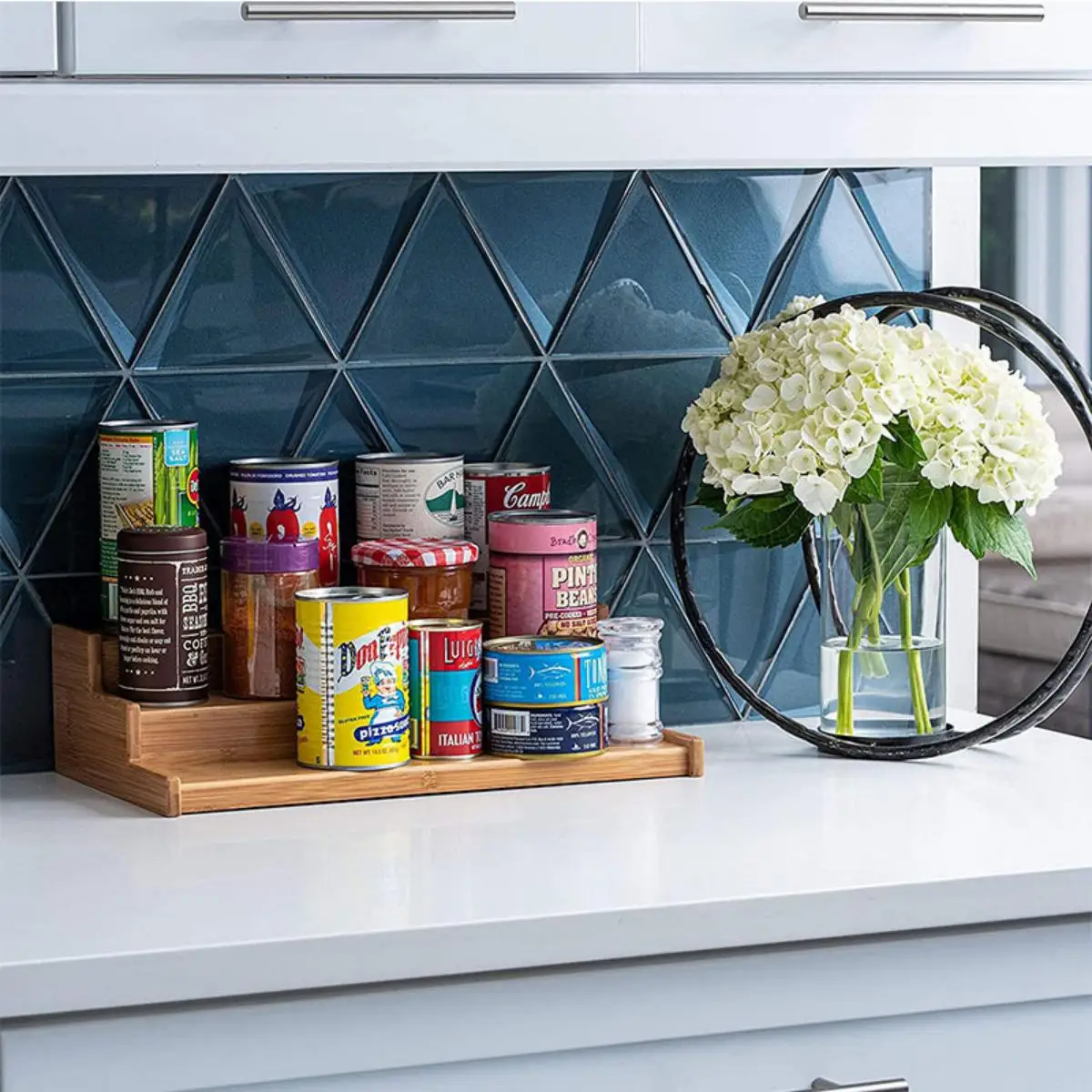 Spice Rack Kitchen Cabinet Organizer，3 Tier Bamboo Display Shelf for Kitchen Cabinet, Pantry and Countertop Organization