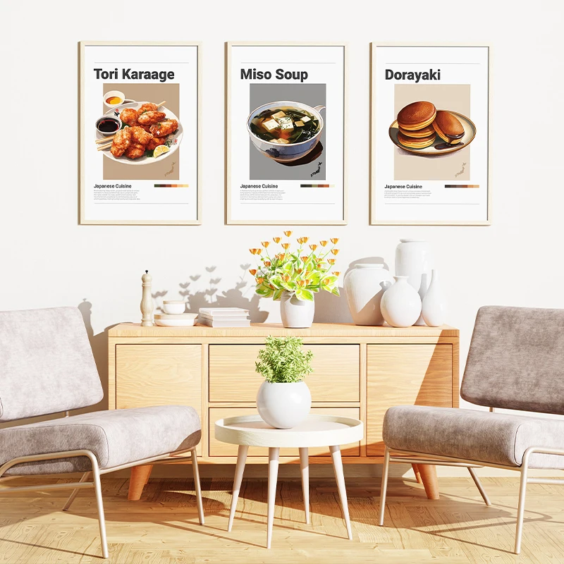 Yakitori Matcha Oden Dorayaki Karage Miso Soup Vintage Japanese Food Poster Canvas Printing Wall Art Picture for Room Home Decor