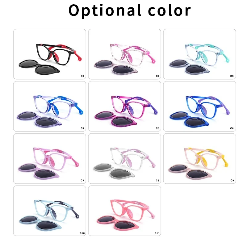 O-Q CLUB Kids Glasses Boys Girls Cat Eye Fashion Sunglasses Optical Magnetic Clip On Polarized UV400 Eyeglasses Frames 19977