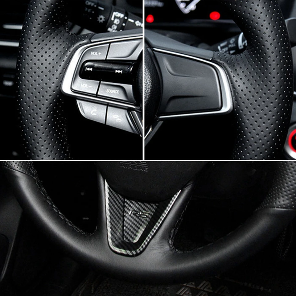Kohlefaser-Lenkradabdeckung für Honda Civic 8 2005–2011, Old Civic Type R 2004–2011, (3 Speichen), Leder-Innenzubehör – Detail 2
