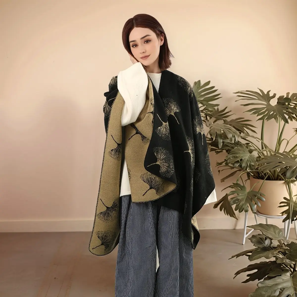 

Новый толстый теплый универсальный женский шарф с принтом в этническом стиле, шаль, накидка, двусторонняя утолщенная высококачественная накидка