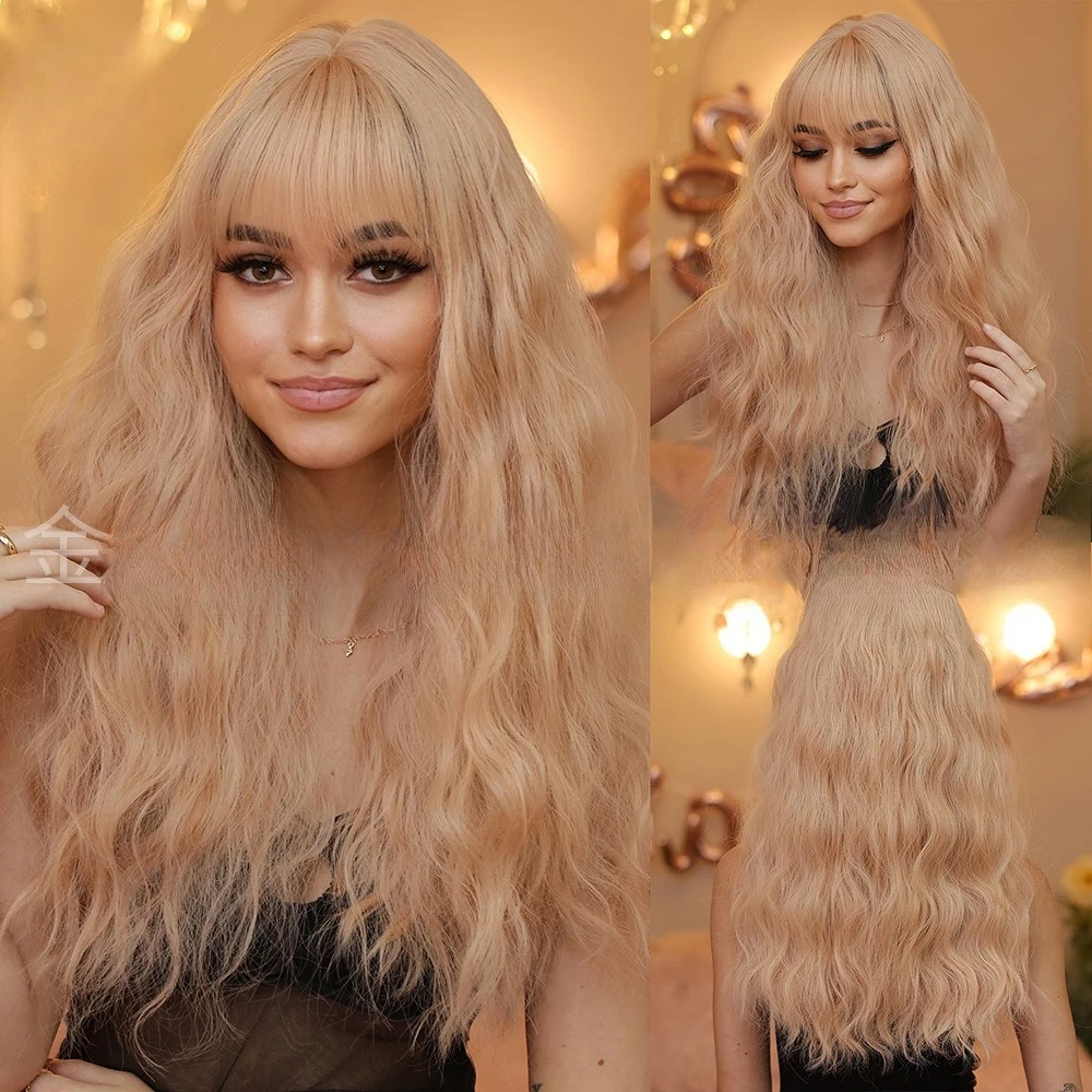 

34Inch Sand Gold Wig Daily Fluffy Wool Roll Wig Headgear