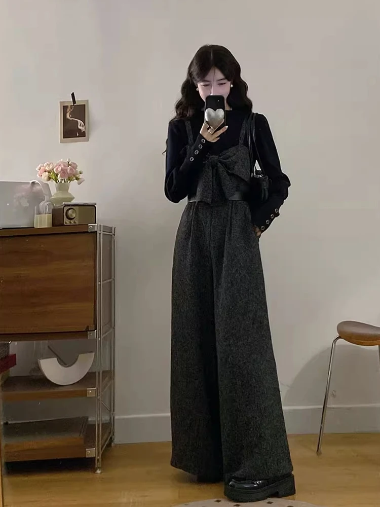 

plus Size Winter Faion Set Korean Sle Long Sve Base irt with Woolen Skirt Women's Clothing Warm And Comfortable