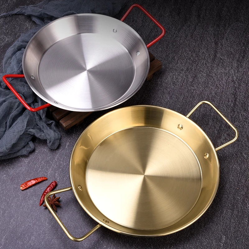 Barbecue Silver Stainless Steel Durable Paella Frying Cooking Pan Korean Seafood Pot Restaurants Paella Pot