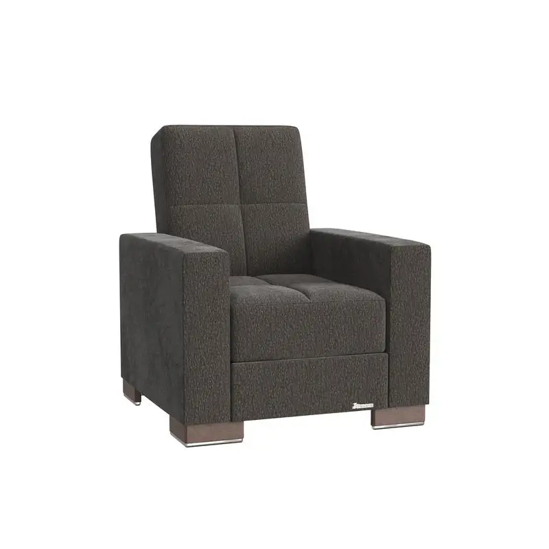 Convertible Armchair with Storage, Grey Chenille Upholstered Design for Small Spaces