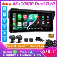 Motocicleta CarPlay y Android Auto 6/8,1 pulgadas 4K + 1080P Moto DVR navegación GPS grabadora de unidad impermeable pantalla Bluetooth