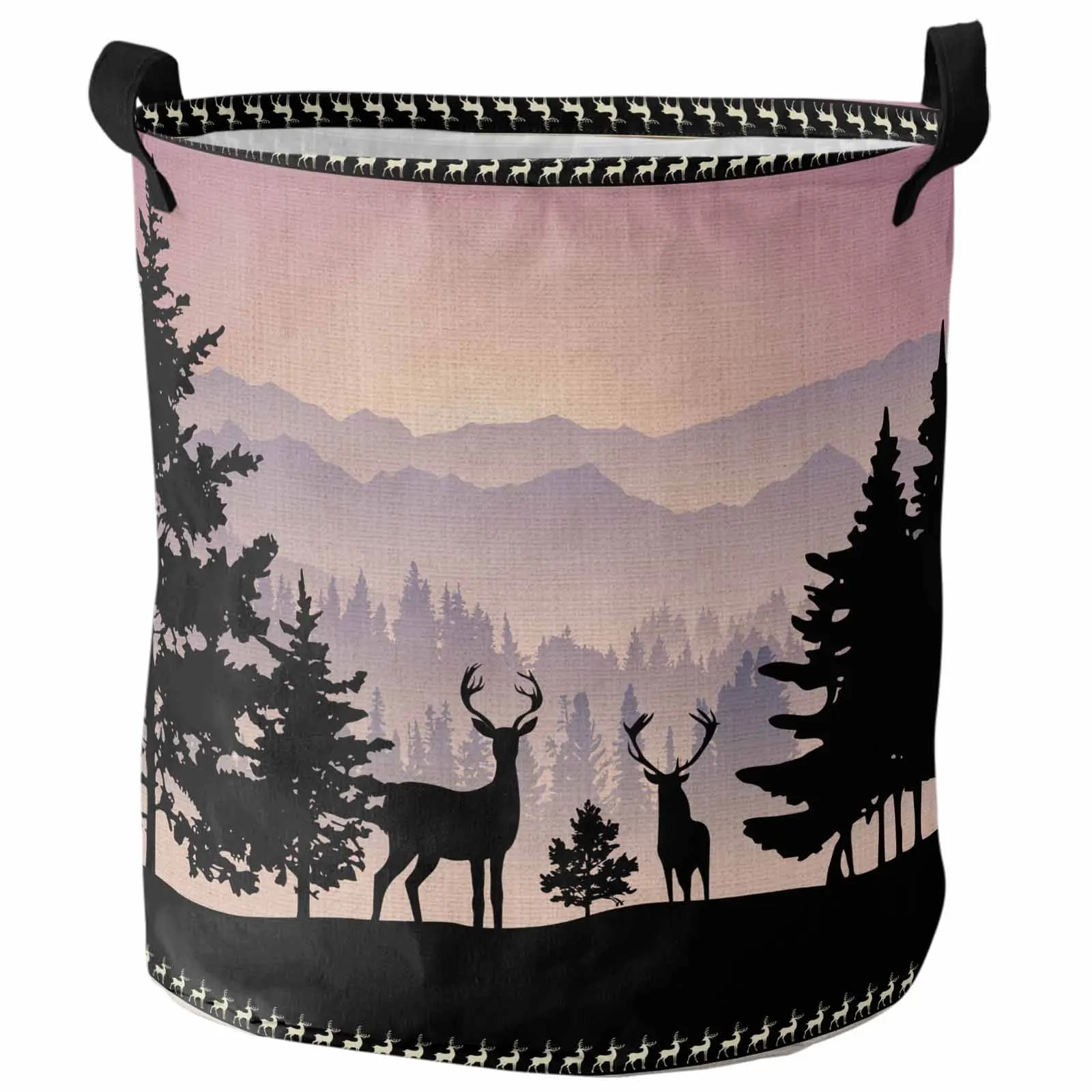 Forest Silhouette Deer Animal Moon Foldable Dirty Laundry Basket Kid's Toy Organizer Waterproof Storage Baskets