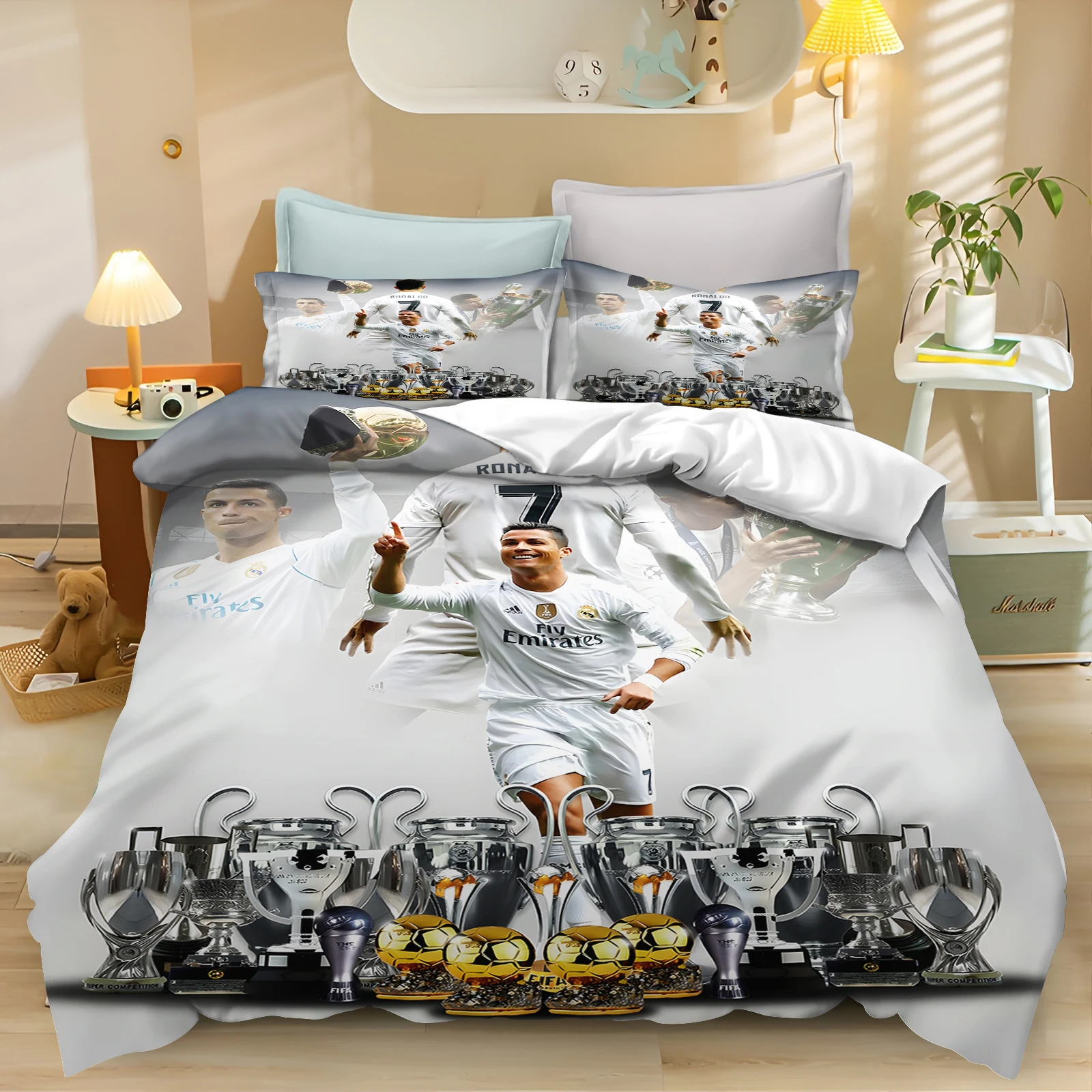 Football Star  CR7 Ronaldo Duvet Cover  Bedding Set Soft Polyester Fan Bedroom Decor Single Double Queen King Size No Comforter