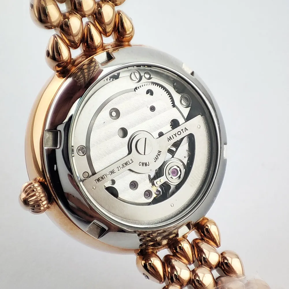 Reloj de mujer ligero de lujo de negocios dorado de acero inoxidable a la moda para mujer. Maquinaria automática Relojes Reloj femenino Reloj de pulsera