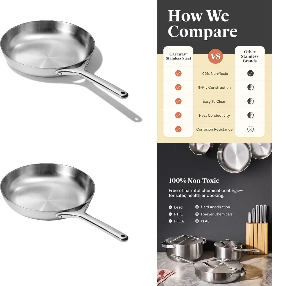 

Сковорода из нержавеющей стали 10,5 дюймов, 5 слоев, 2,7 кварты, для использования в духовке, совместима с различными типами плит, нетоксичная и без PTFE/PFOA