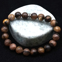 1pc Natural Gemstone Chiastolite 10mm Round Beads Elastic Bracelet for Woman Man Daily Wearing