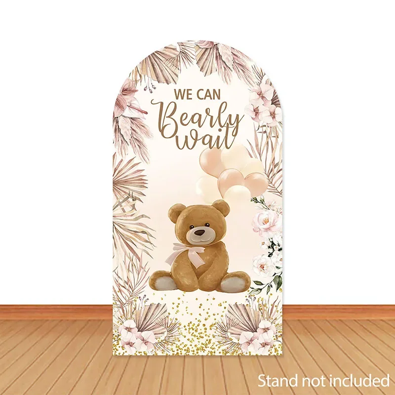 Mehofond Custom 2-Sided We Can Bearly Wait Baby Shower Boho Flowers Bear Birthday Covers Arch Background Decor Backdrop Photo