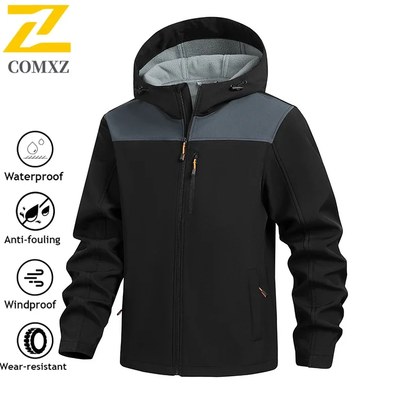 Ski Shark Skin Soft Shell Jackets Men's Fly Fishing Army Green Windproof Waterproof Jacket  Winter Men Cycling Fleece Warm Coats