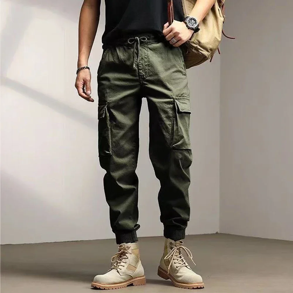 Pantalon Cargo uni pour hommes, coupe ample, décontracté, à bandes à la cheville, adapté au printemps et à l'automne, gris, noir, vert