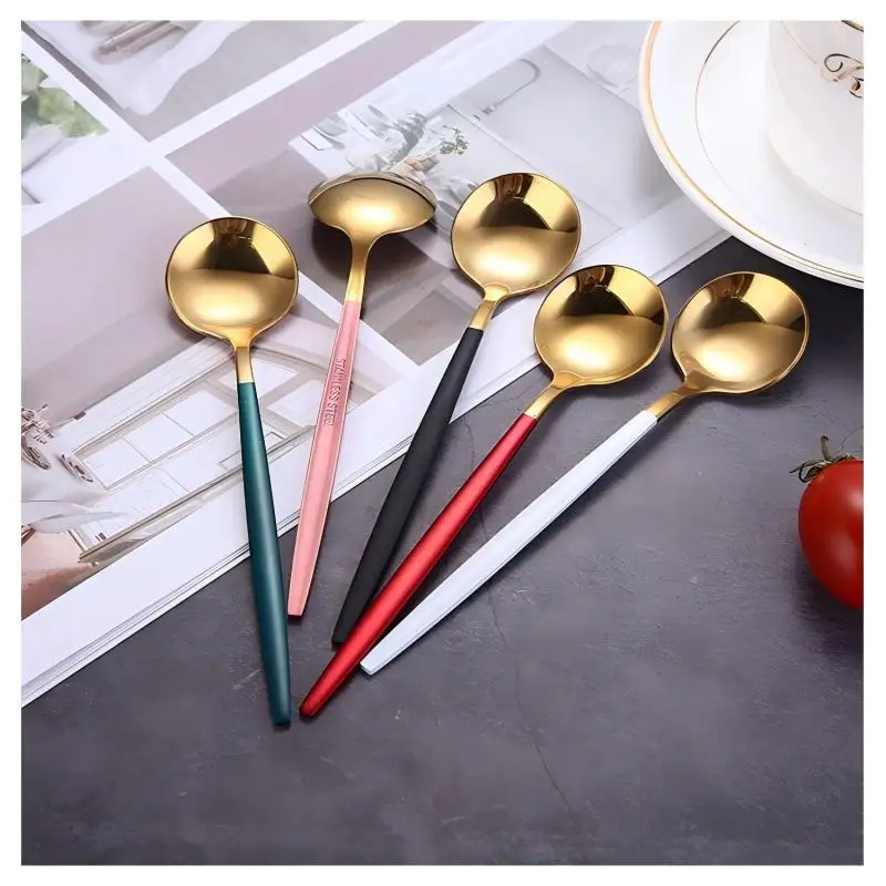 4/8Pcs Stainless Steel Coffee Tea Spoon Gold Dessert Spoon Set for Ice Cream Cake Party Tableware Cutlery Multiple Colors