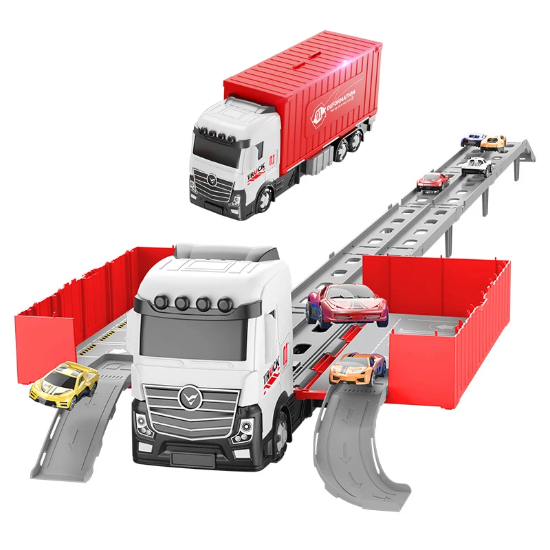 Camion sur chenilles pliant déformable, voiture de course en alliage à double vitesse coulissante à catapulte, parking de camion conteneur, jouet pour enfants, XT09