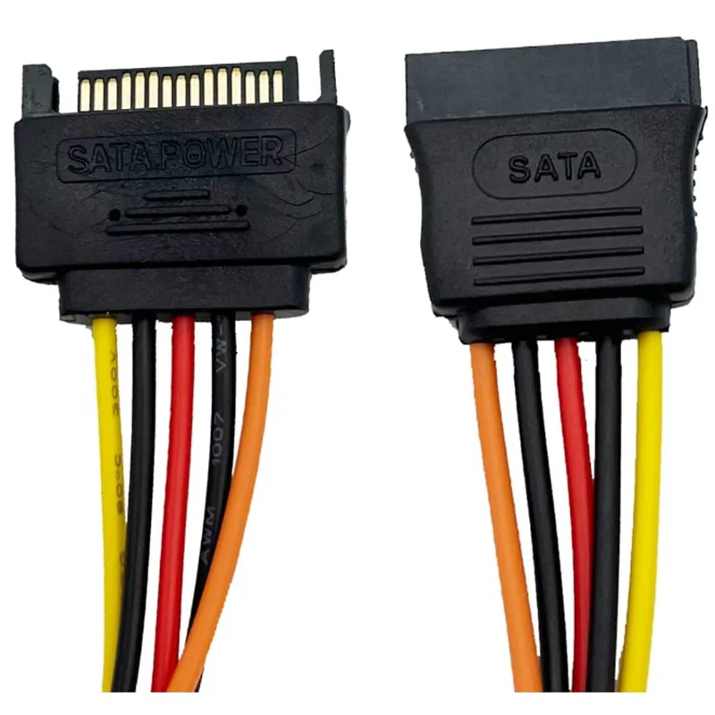 11.8 Inch 15 Pin SATA Power Extension Cable - SATA Power Male to Female Extender - Hard Drive Power Cable, SSD Power Cable