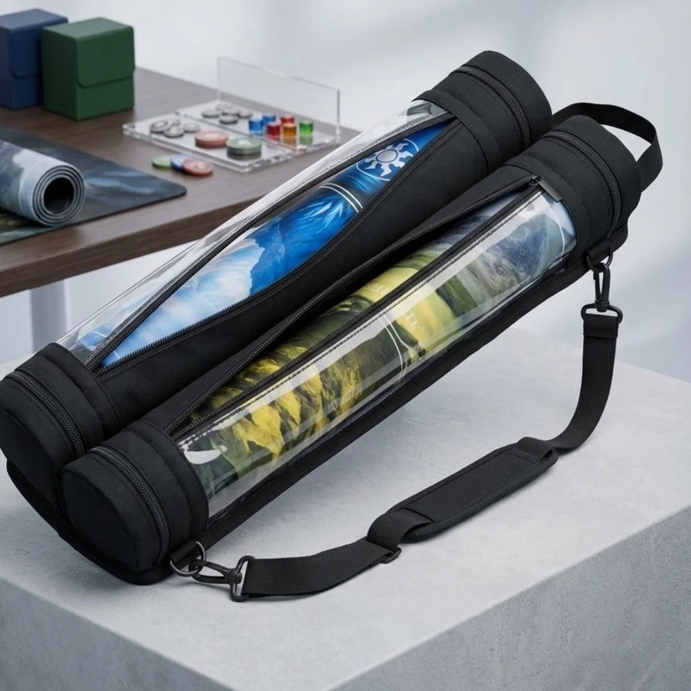 Rollable Game Mat Storage Bag for MTG for ptcg Flesh and Blood Lorkana with Handle Adjustable Strap and Clear View
