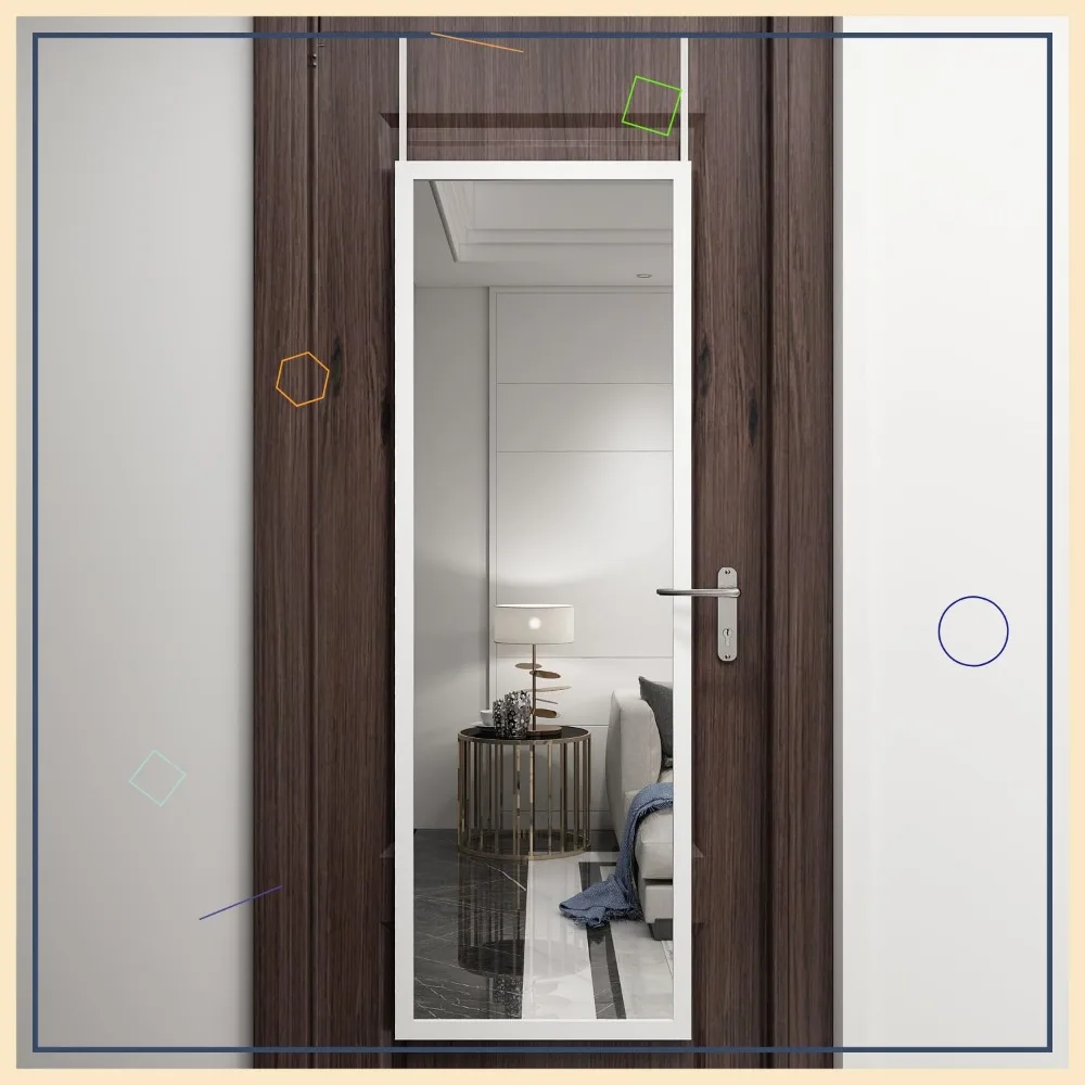 Lustro nad drzwi o pełnej długości 48x16 cali z metalowymi wieszakami do sypialni, salonu, łazienki, montowane na ścianie, białe.