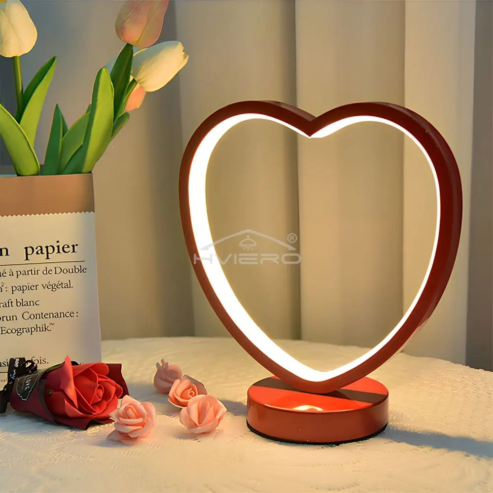 Heart Shape Love Led Table Small Book Night Wedding Bedroom Bedside Room Light Valentine's Day Gift Red Desk Lamp Newly Married