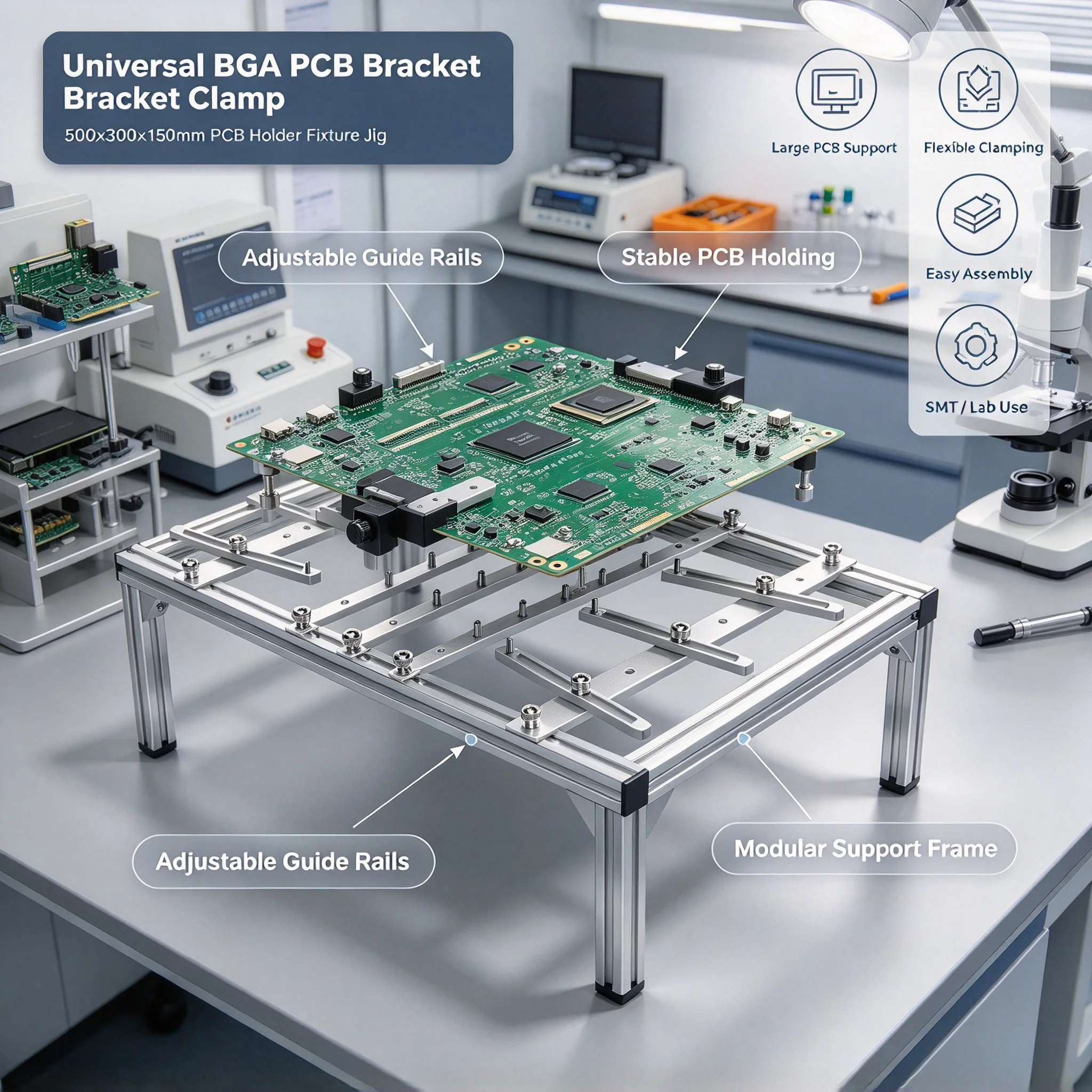 Universal BGA PCB Bracket Clamp, 500x300x150mm PCB Holder Fixture Jig for BGA Reworking Station