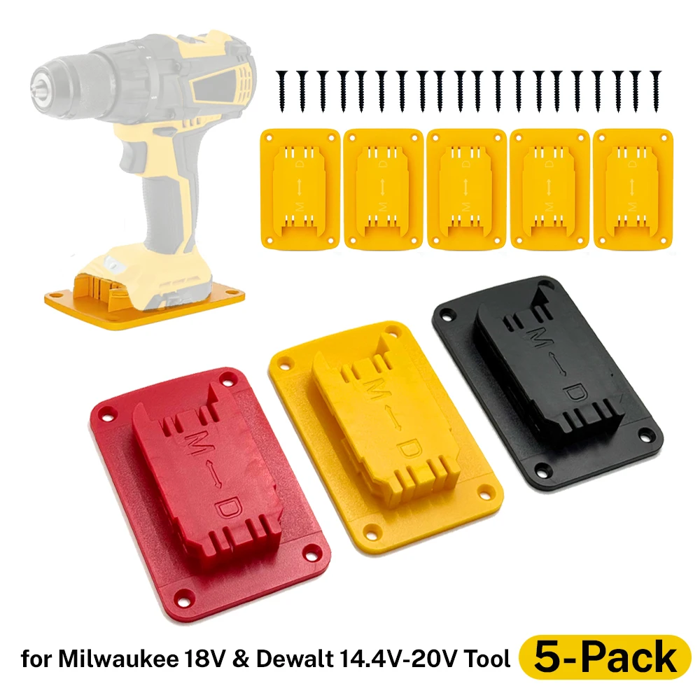 5pcs Tool Holder Dock Wall Mount Storage Rack For Dewalt 14.4V/18V/20V For Milwaukee 18V Fixing Devices Drill Tools Holder