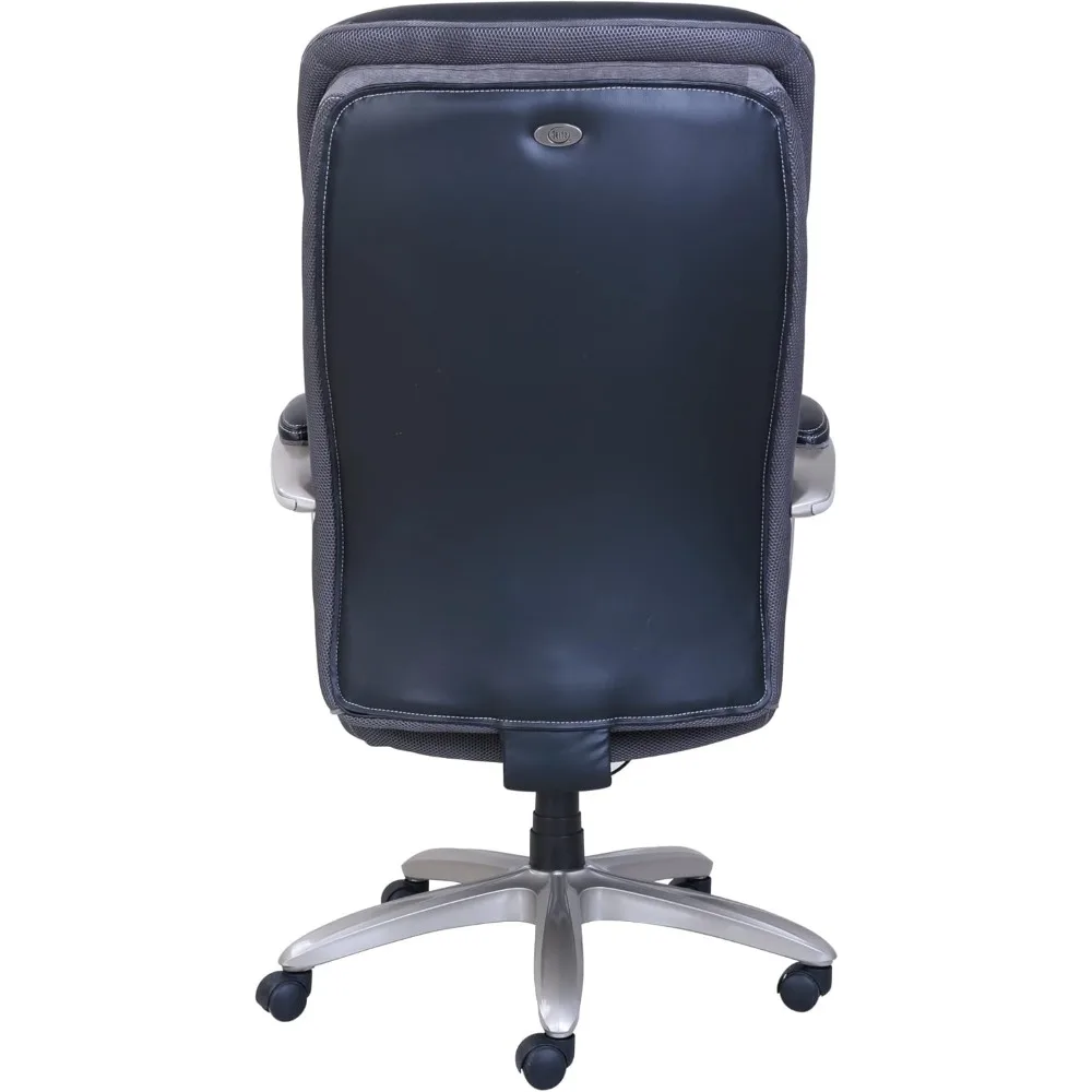 Capas inteligentes™Hensby-silla ergonómica de cuero unido, sillón grande y alto con respaldo alto, color negro/plateado