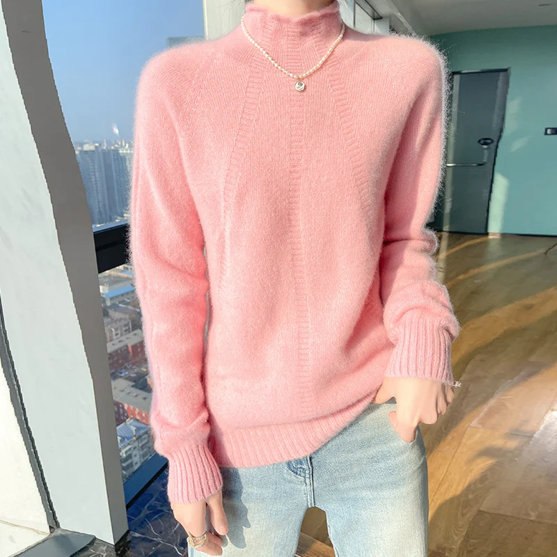 Autumn/Winter new women's sweater 100% Merino wool roll-up half turtleneck pullover Korean version of warm base knit shirt