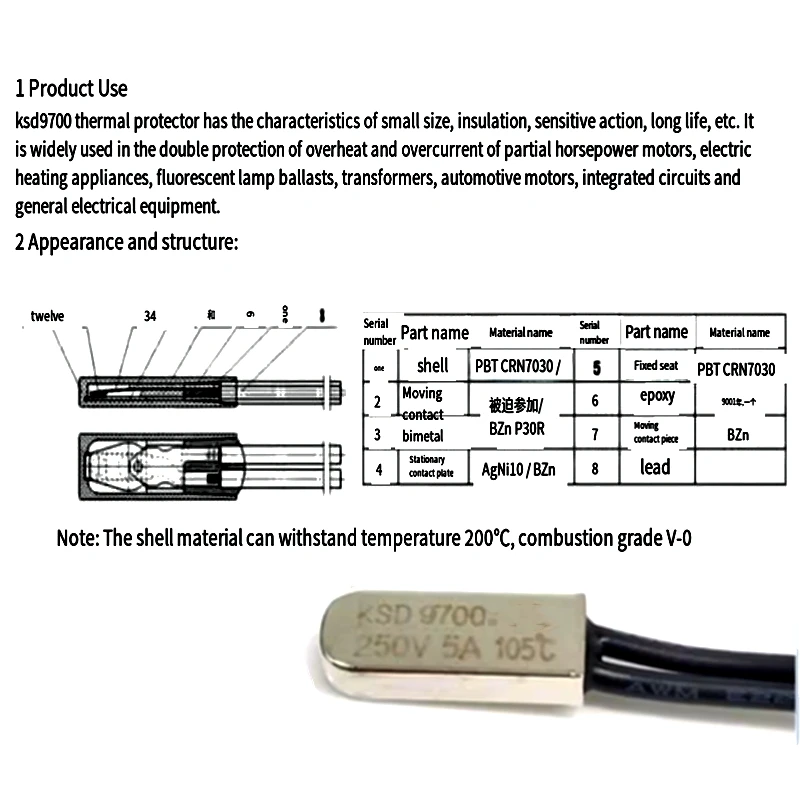 Interruptor De Controle De Temperatura De Metal, Protetor Térmico De Temperatura, Bimetal, KSD9700, 5A, 250V, 40C, 40 a 150, 5Pcs por Lote