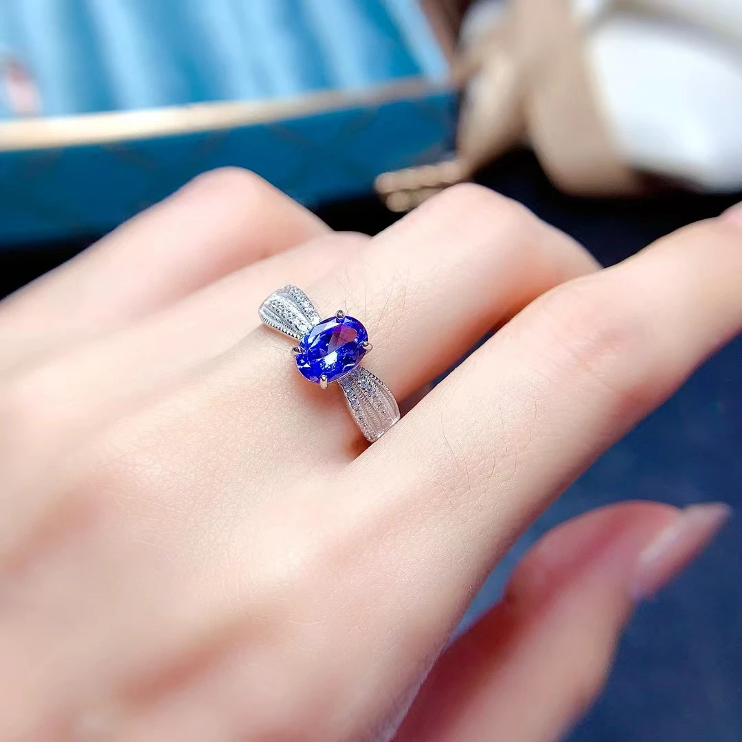 

Natural Tanzanite 0.7ct 4mm*6mm Tanzanite Silver Ring Super SparklingTanznaite Silver Ring for Wedding for Party Brithday Gift
