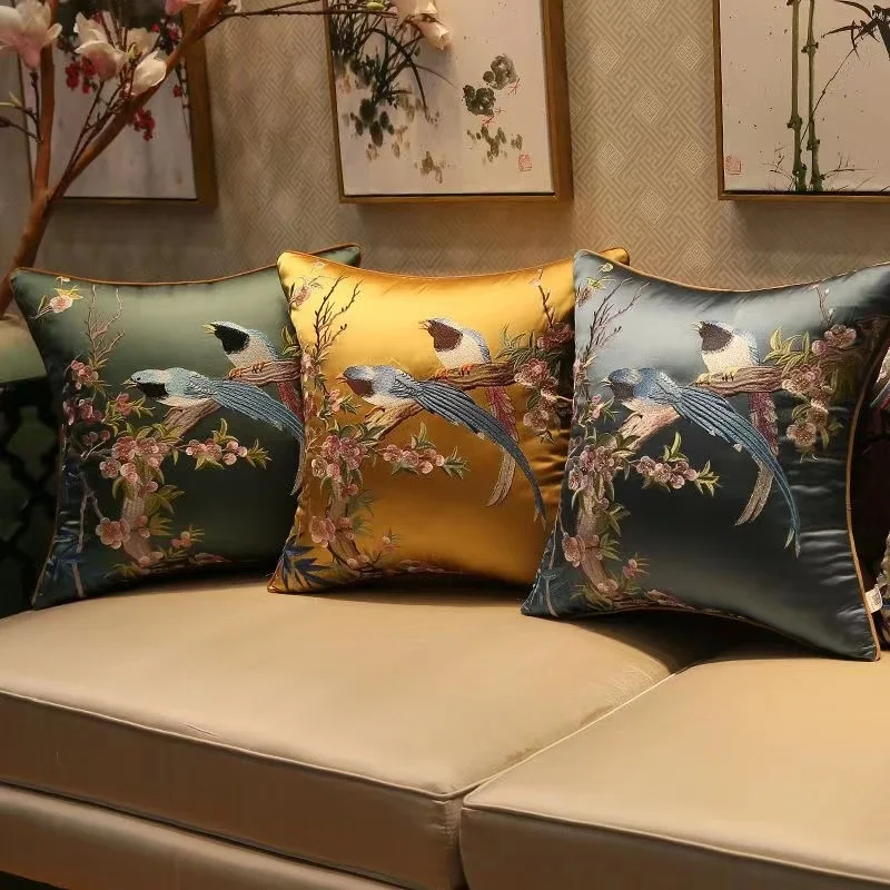 45x45/50x35cm Chinese traditional embroidered bird cushion cover decorative embroidery silk fabric pillow cover sofa pillowcase