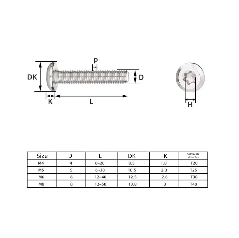 304 Stainless Steel Large Flat Head Bevelled Anti-Theft Screw with Hexagon Inverted Side Six-Lobe Screw M4-M8