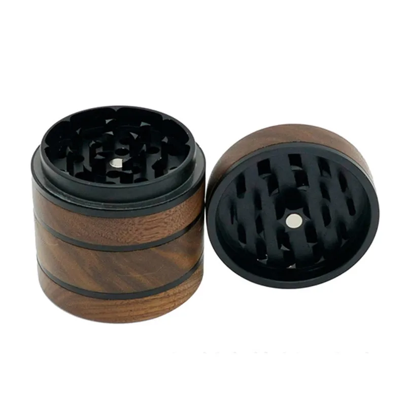 New Walnut Wood Aluminum Alloy 63mm 4-layer Tobacco Grinder Grinder