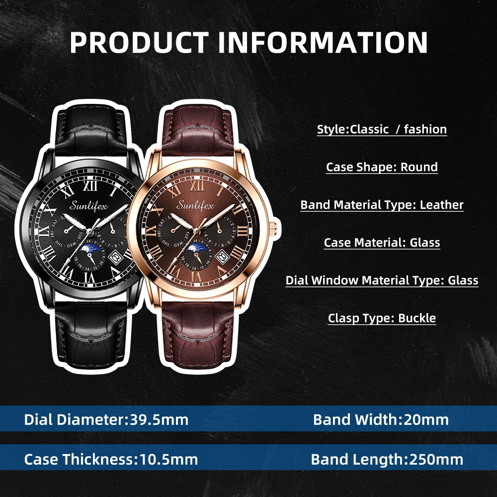 Sunlifex Men's Quartz Watch Business Leather Watch