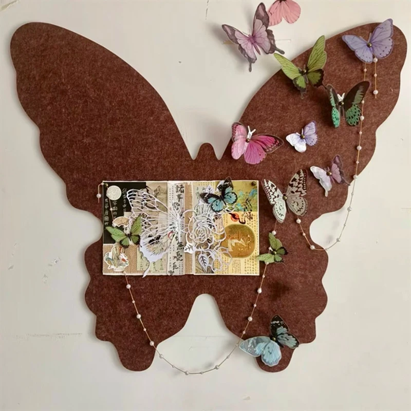 Butterflies Shaped Felt Photo Wall Set Butterflies Felt Bulletin Board Cork Board,Foldable Photo Board Self-Adhesive