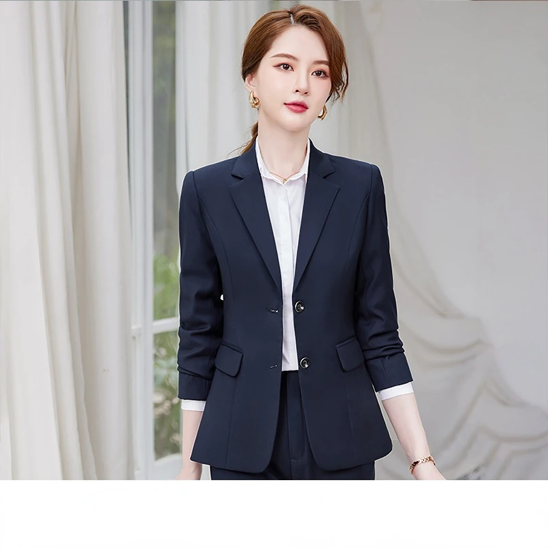 Suit Jacket Navy Blue Interview Slim Fit Business Suit Women's Autumn and Winter High-Grade Temperament Single-Breasted Small