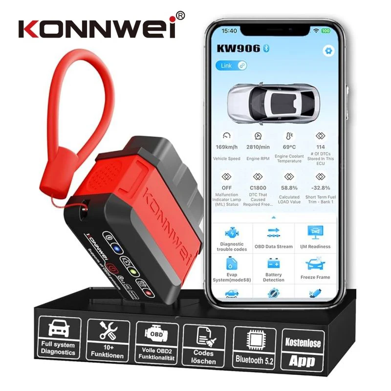 

KONNWEI KW906 ELM327 V1.5 Pic18F25K80 OBD2 Scanners Bluetooth 5.0 For Android/IOS ELM 327 OBD 2 Car Diagnostic tool Code Reader